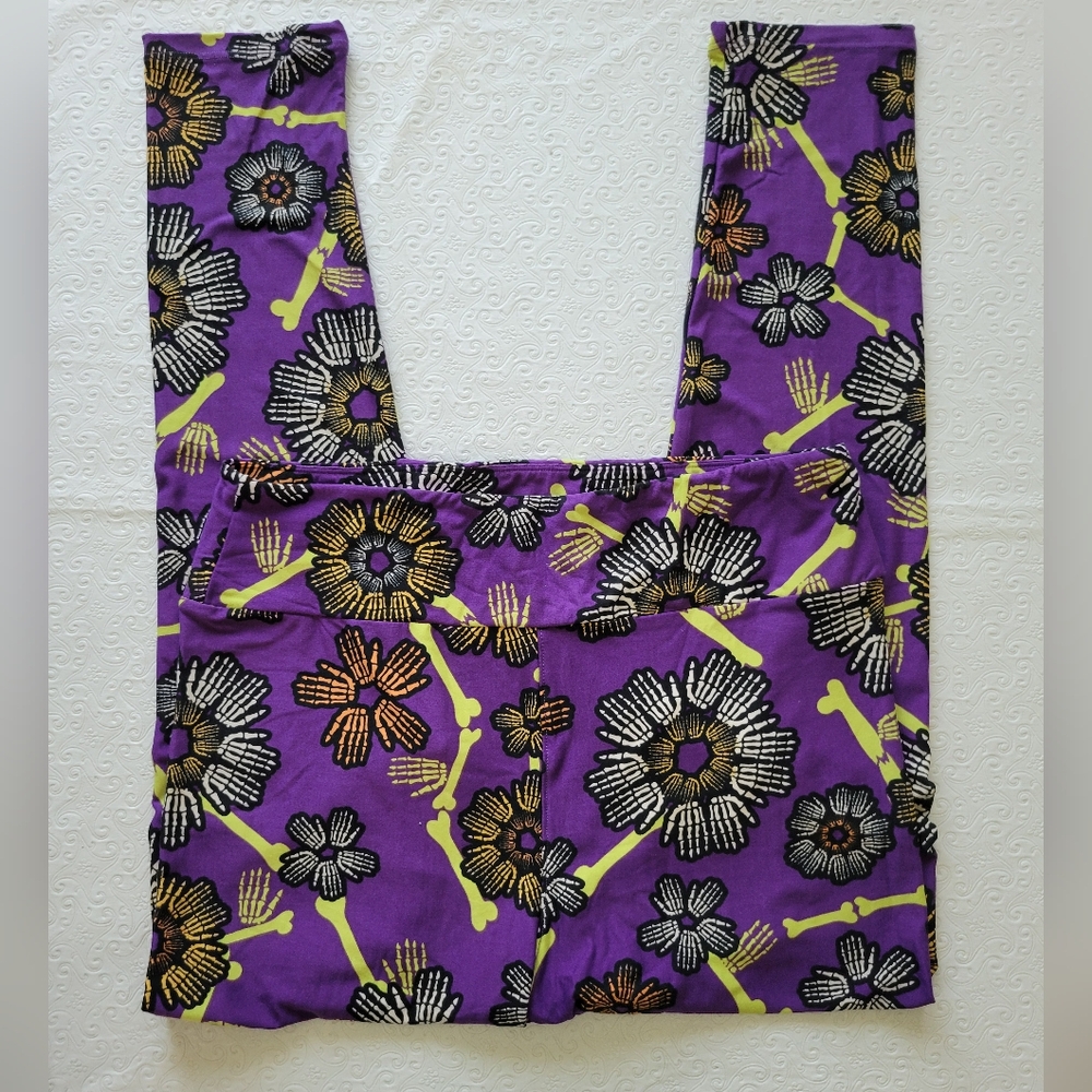 LuLaRoe leggings Halloween purple Green Lime Skeleton bones